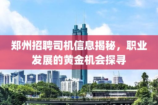 鄭州招聘司機(jī)信息揭秘，職業(yè)發(fā)展的黃金機(jī)會探尋